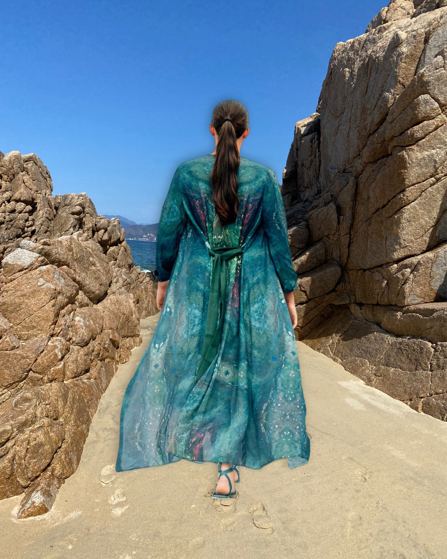 Long flowing gauze cover up gown beach resort wear