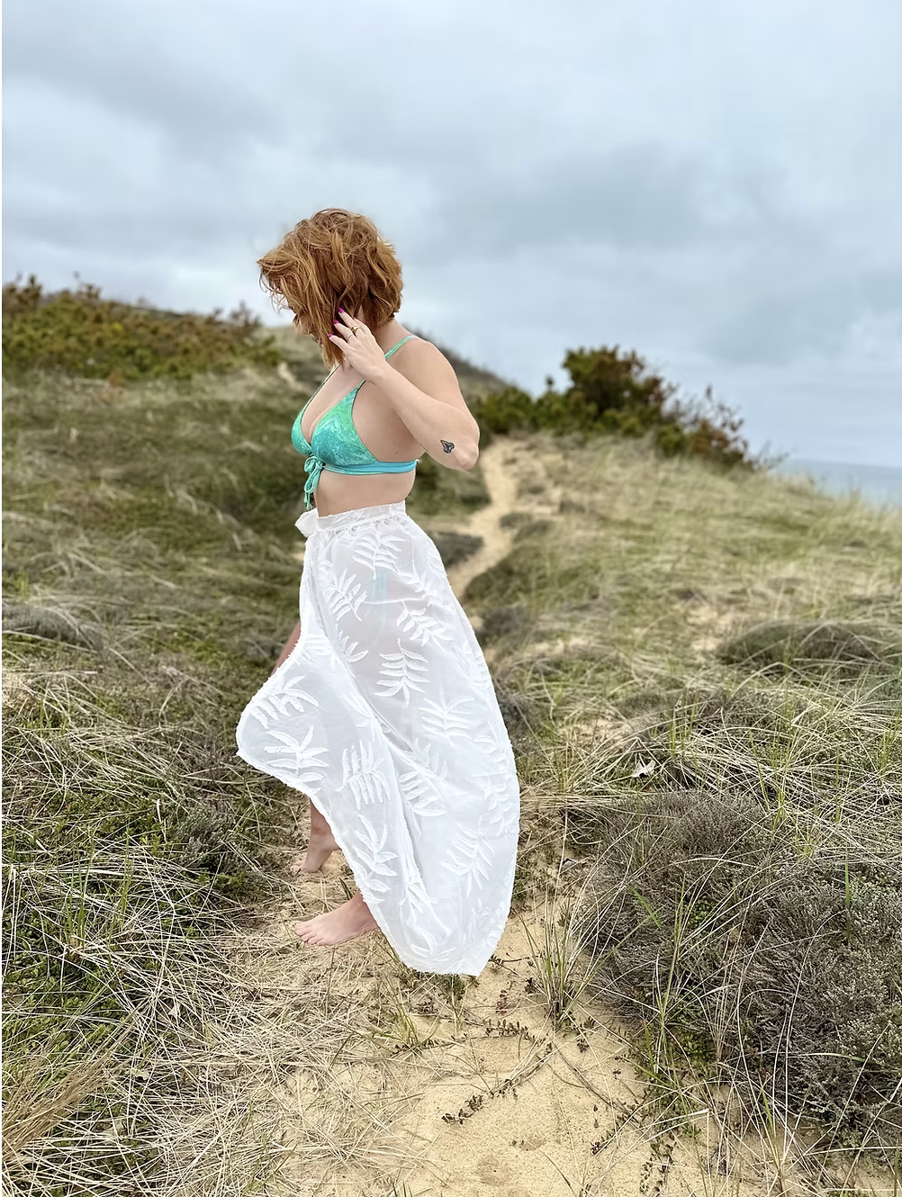 White Leafy Wrap Skirt