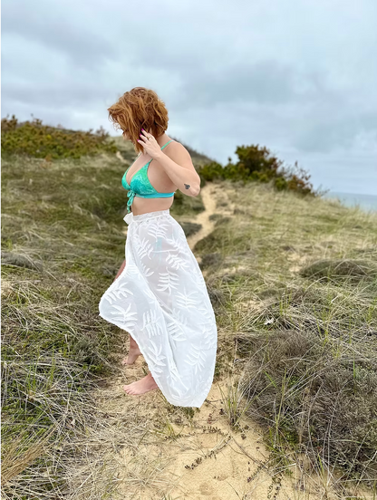 White Leafy Wrap Skirt